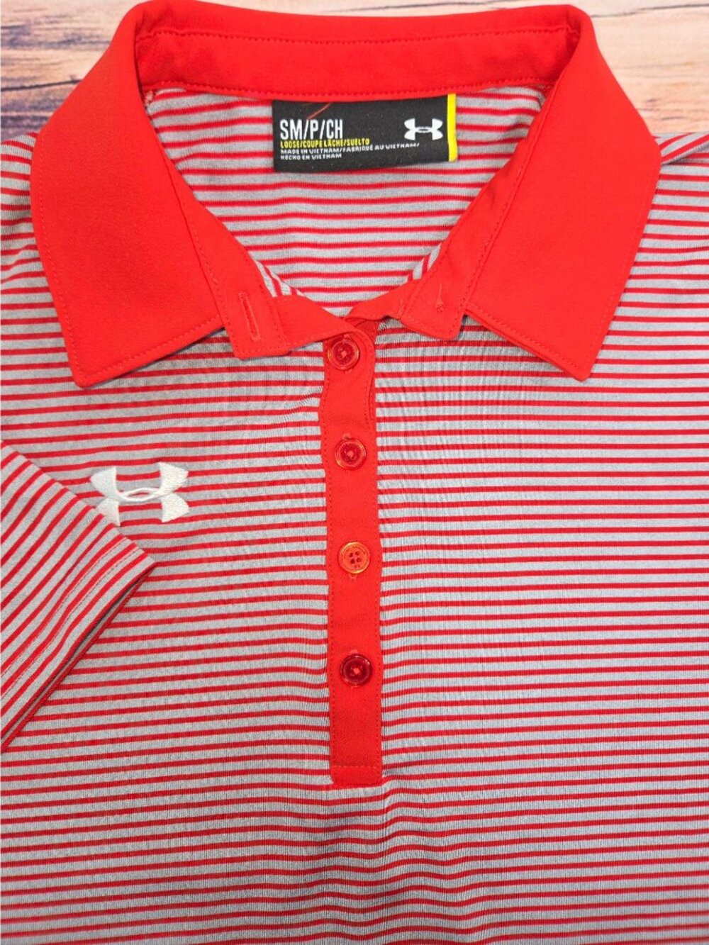 Under Armour Womens Red Striped Polo Size Small